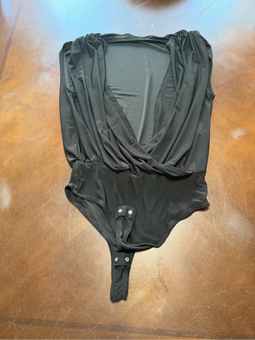 Black Draped V-Neck Bodysuit